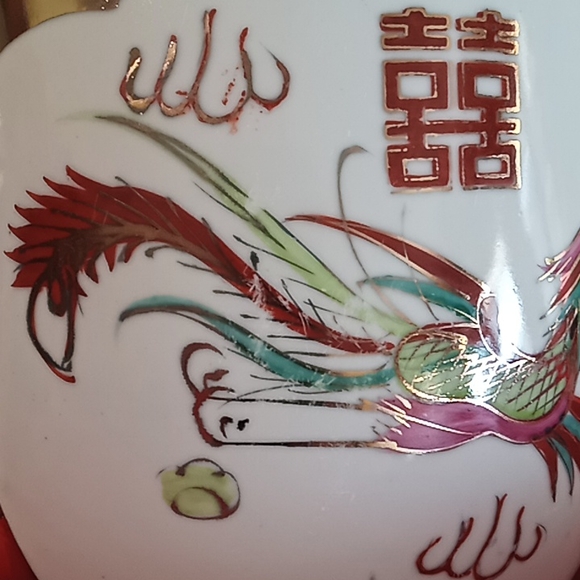 Vintage Chinese Porcelain Gold Colored Double Happiness Dragon & Phoenix Set. - Picture 13 of 16